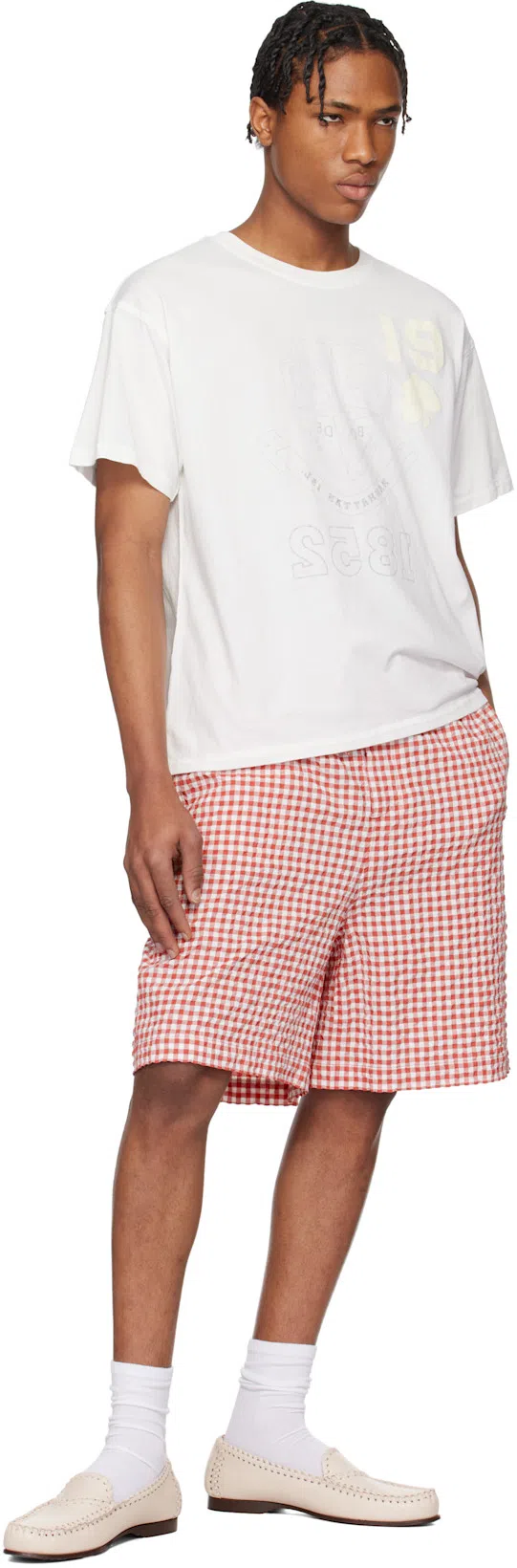 MARNI Red & White Gingham Shorts In Multi