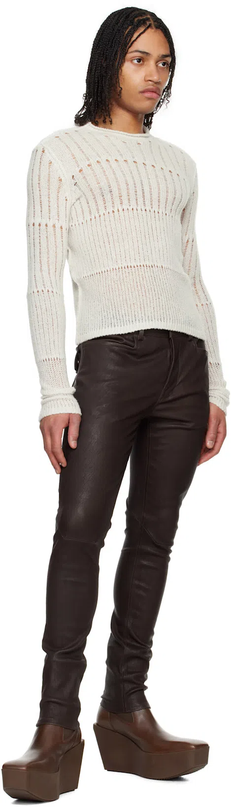 RICK OWENS Brown Hollywoode Sliver Platform Beatles Chelsea Boots In 14 Mahogany