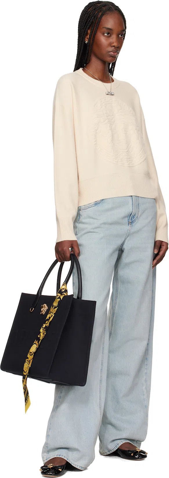 VERSACE Opera Bow Ballet Flats In Black