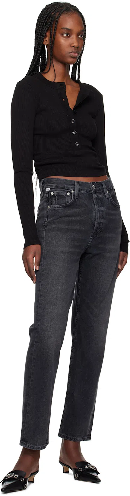 CITIZEN OF HUMANITY Womens Citizens Of Humanity Zurie Straight-leg Denim Jeans In Black