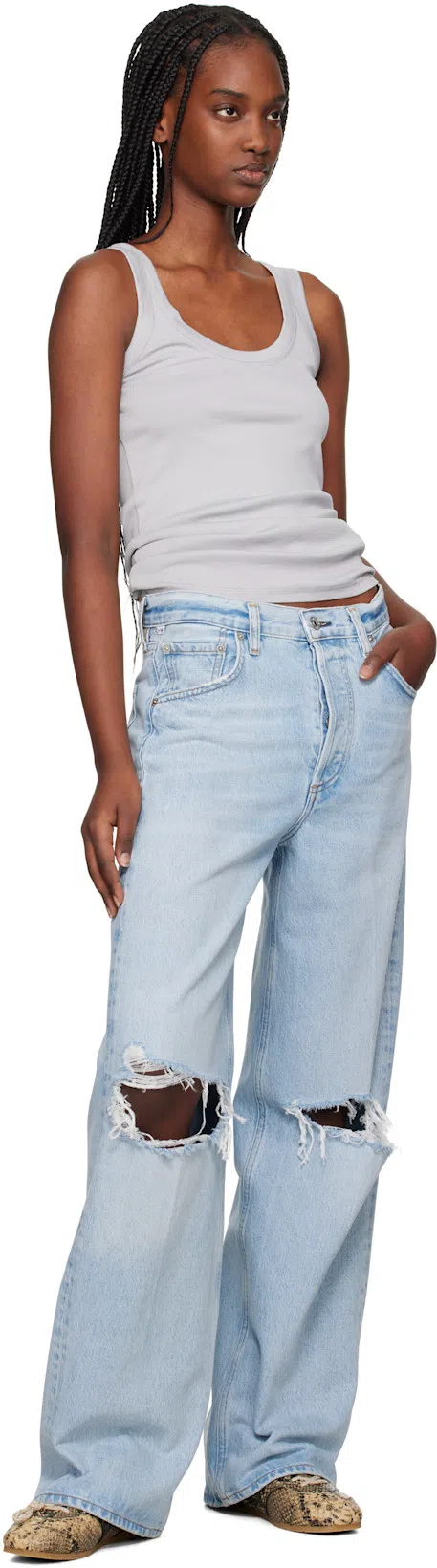 LEMAIRE Gray Rib Tank Top In Bk942 Blue Grey