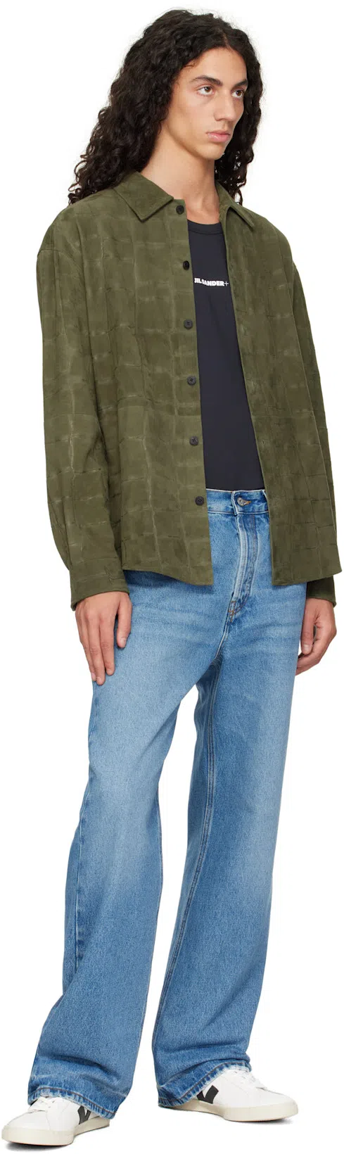 JACQUEMUS La Chemise Croc Embossed Goatskin Suede Button-up Shirt In Khaki