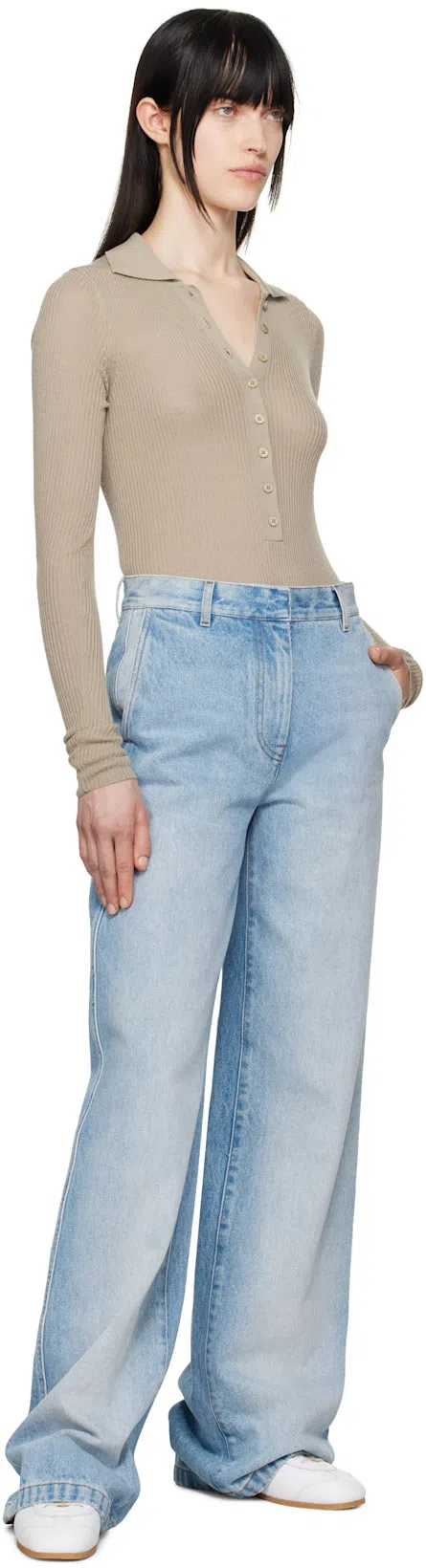 DRIES VAN NOTEN Elasticated-waist Pleated Wide-leg Jeans In Light Blue