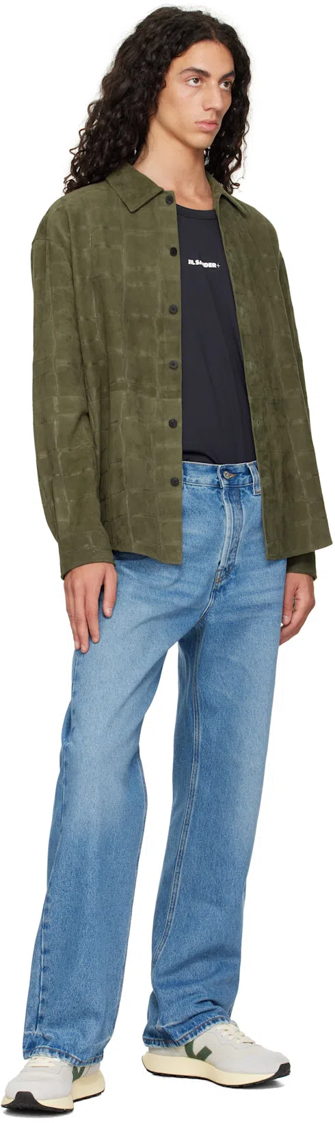 JACQUEMUS La Chemise Croc Embossed Goatskin Suede Button-up Shirt In Khaki