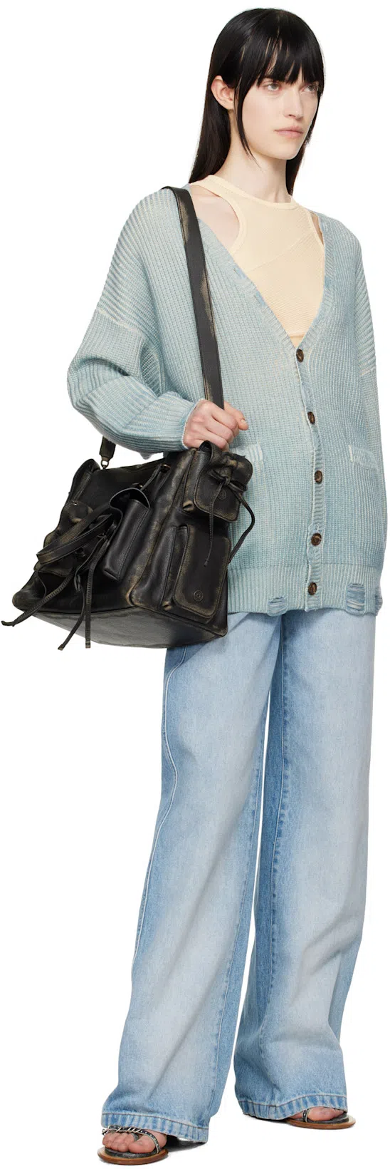 DRIES VAN NOTEN Elasticated-waist Pleated Wide-leg Jeans In Light Blue