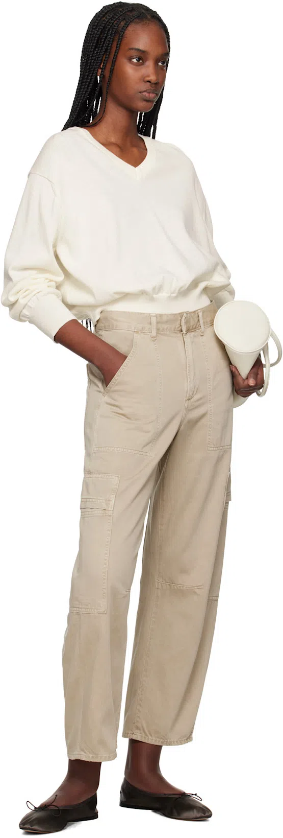 CITIZEN OF HUMANITY Citizens Of Humanity Relaxed Fit Beige Cargo Jeans In White