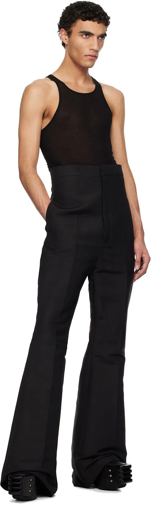 RICK OWENS Mens Black Bozo Tractor Platform Leather Oxford Shoes