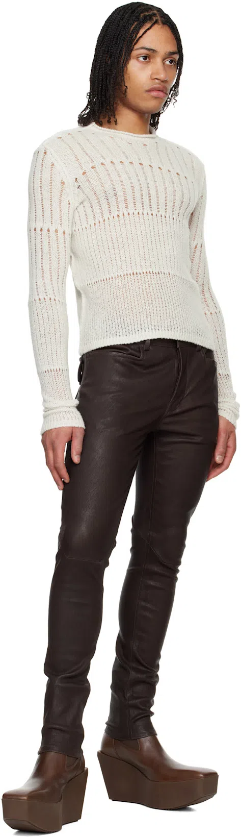 RICK OWENS Brown Hollywoode Sliver Platform Beatles Chelsea Boots In 14 Mahogany