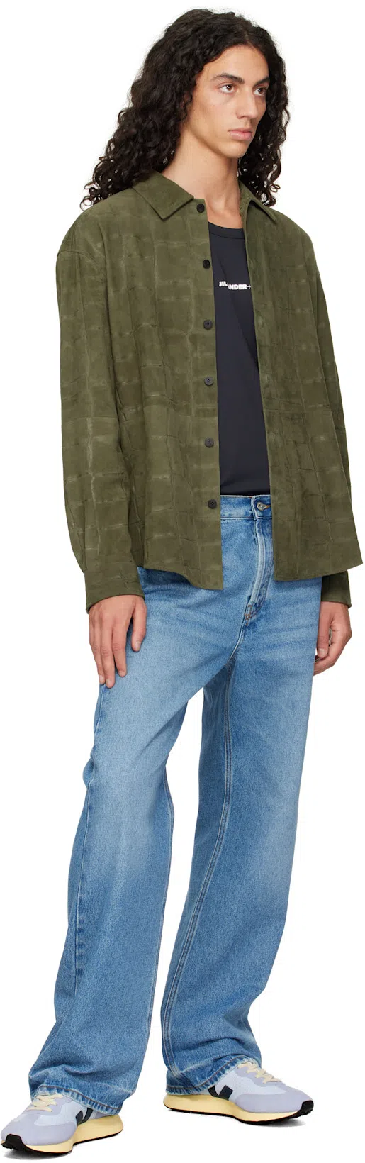 JACQUEMUS La Chemise Croc Embossed Goatskin Suede Button-up Shirt In Khaki