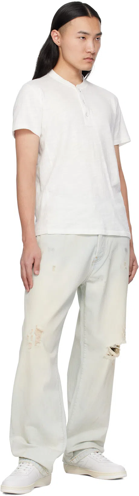 RAG & BONE White Cotton Classic Short Sleeve Henley