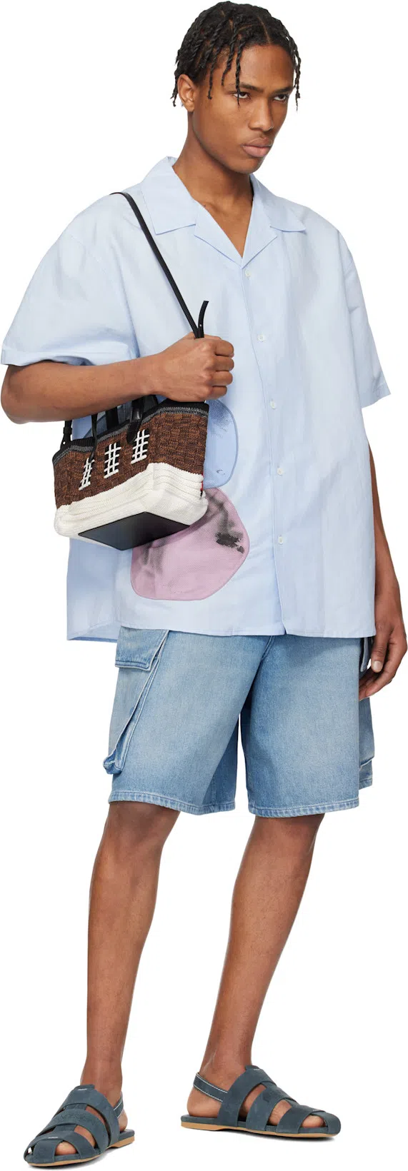 JW ANDERSON J. W. Anderson Delavé Wide-leg Cotton Denim Bermuda Shorts In Blue