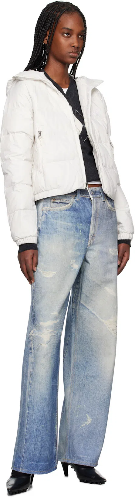 OUR LEGACY High Waist Boyfriend Jeans With Distressed Finish In Blue