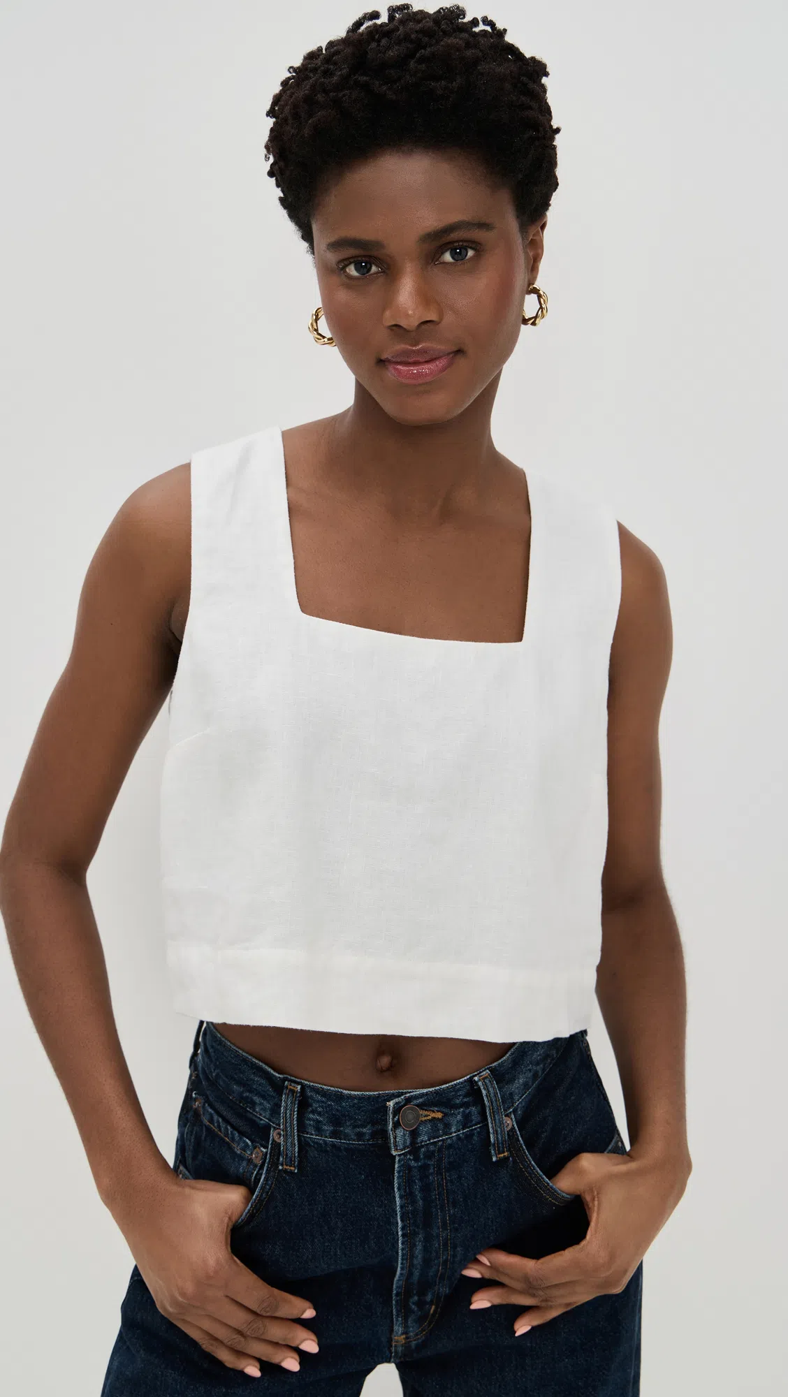 RAILS Akira Linen Crop Tank In White