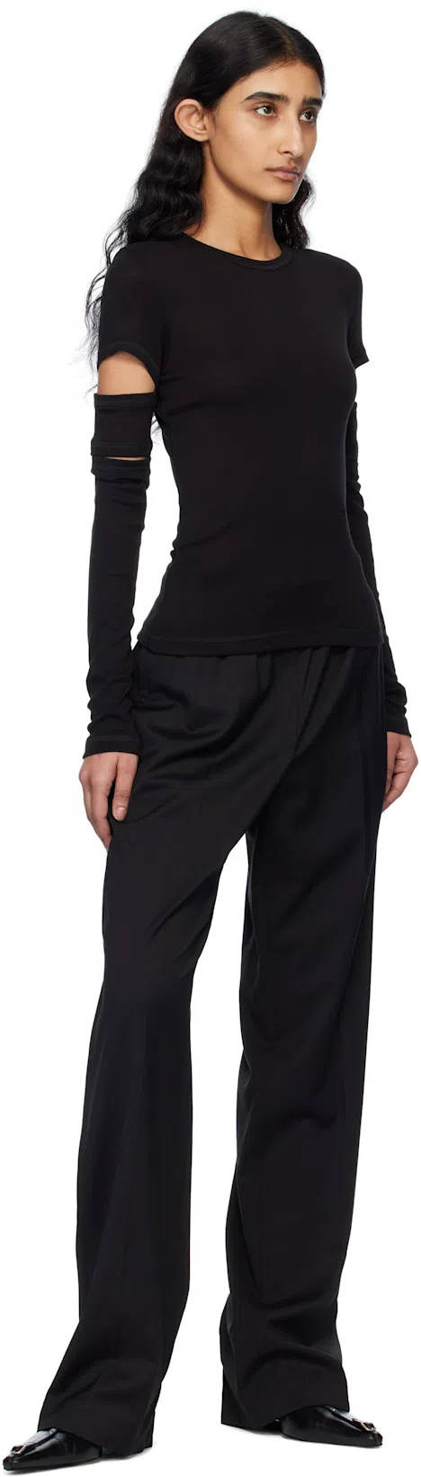 HELMUT LANG Slashed Shrunken Cap Sleeve Crew Neck T-shirt In Black