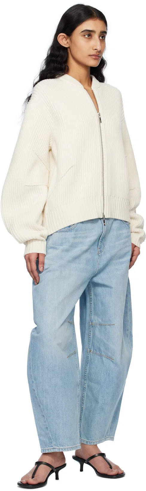 HELMUT LANG Apex Wool Blend Rib Knit Bomber Jacket In White