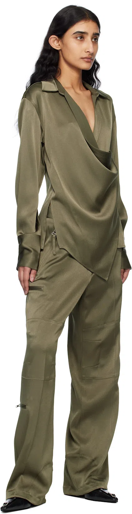 HELMUT LANG Wrap Relaxed Shirt In Olive In Green