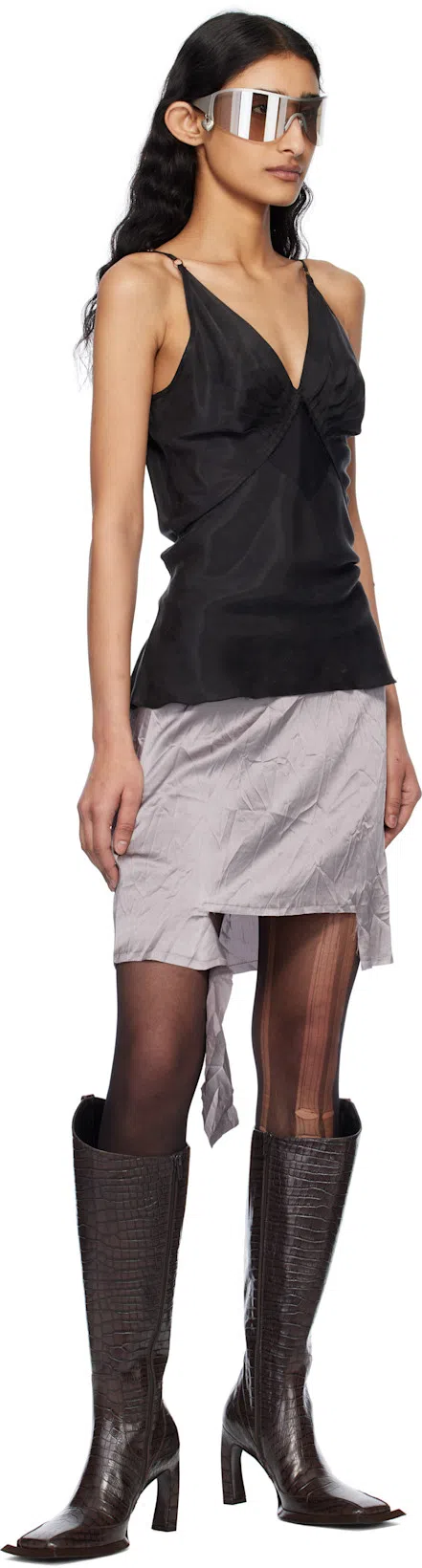 LIZA KEANE Silver Pyjama Miniskirt In Ash