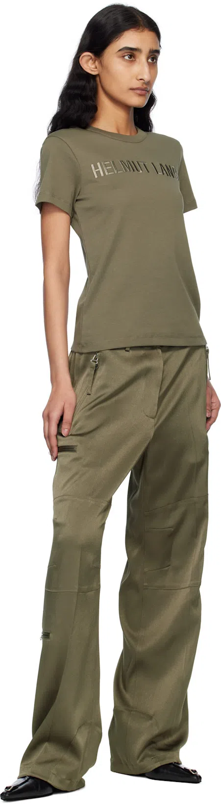 HELMUT LANG Khaki Slim Logo T-shirt In Olive - F0x