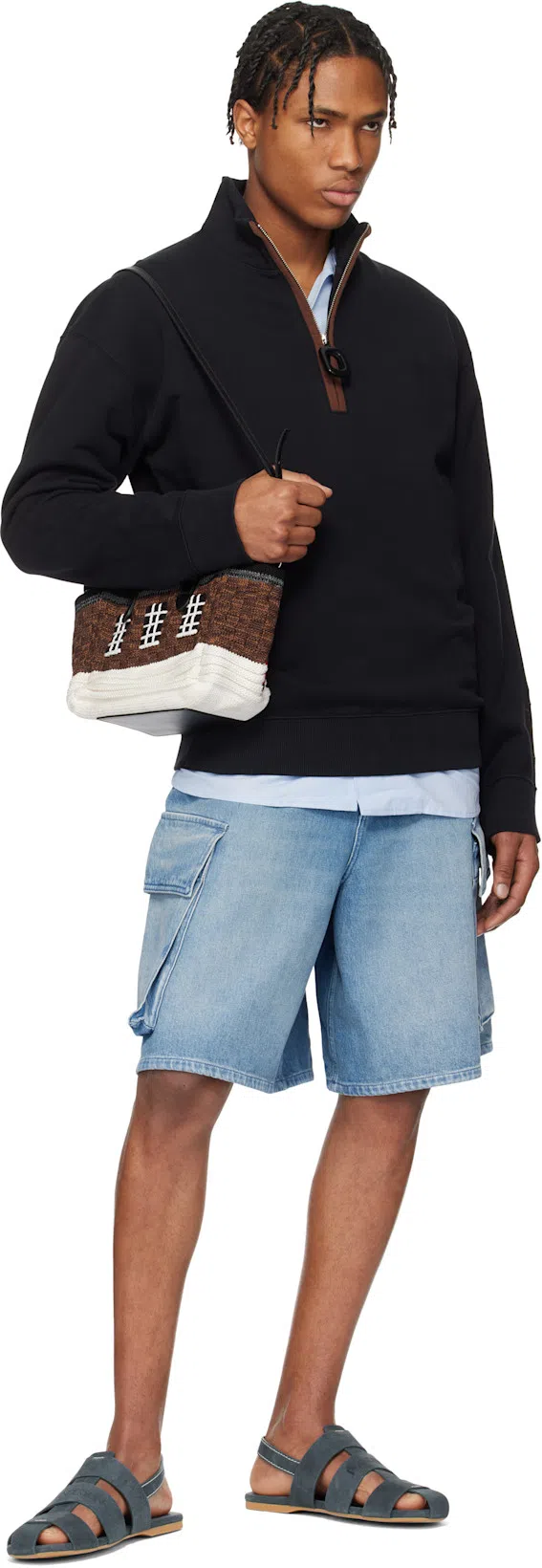 JW ANDERSON J. W. Anderson Delavé Wide-leg Cotton Denim Bermuda Shorts In Blue