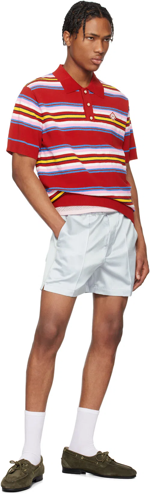 CASABLANCA Striped Polo Shirt In Red Multi