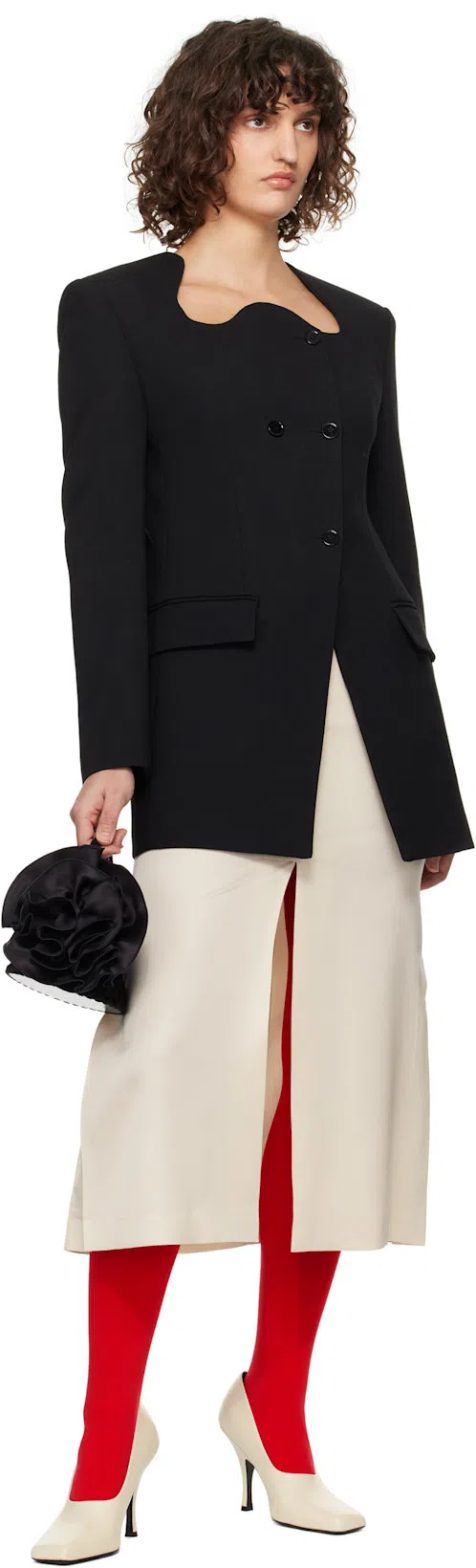 RECTO Black Rc Signature Curved Neck Long Blazer