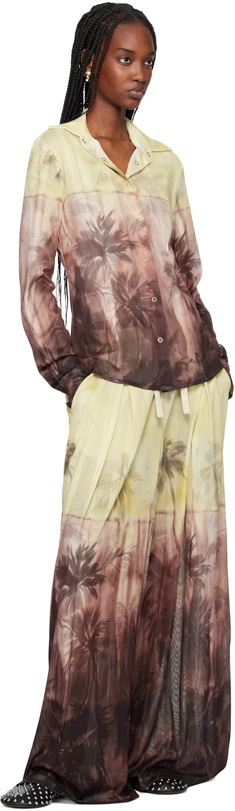 PALM ANGELS Sunset Palms Mesh Pants In Burgundy