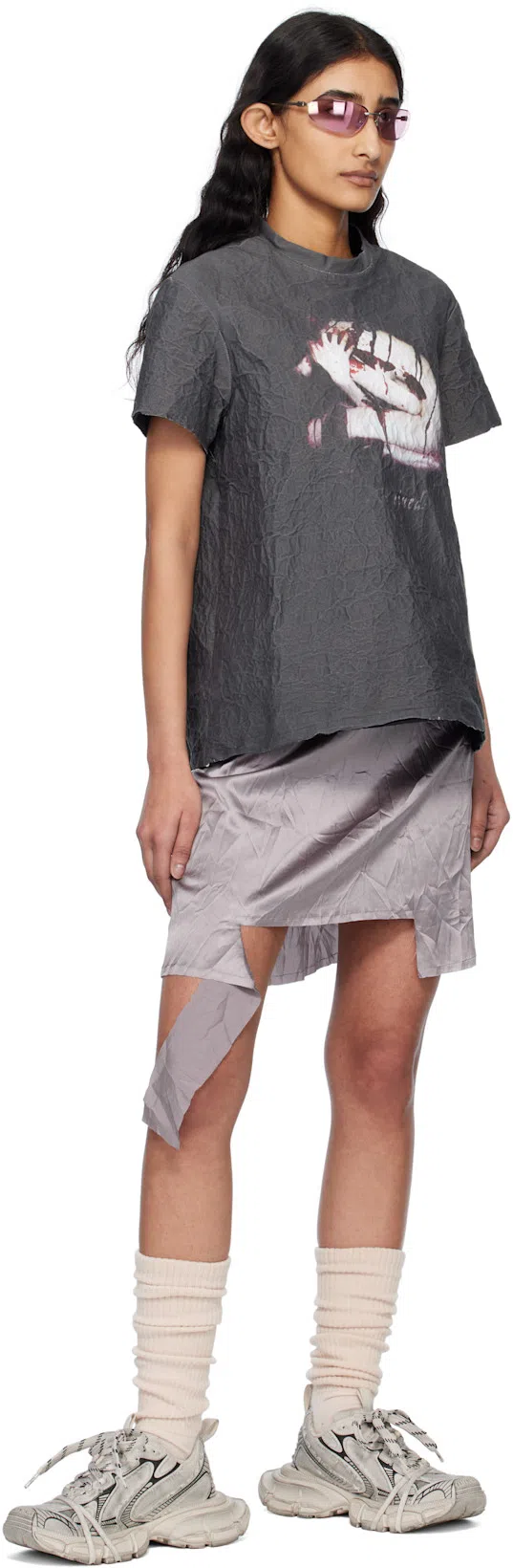 LIZA KEANE Silver Pyjama Miniskirt In Ash