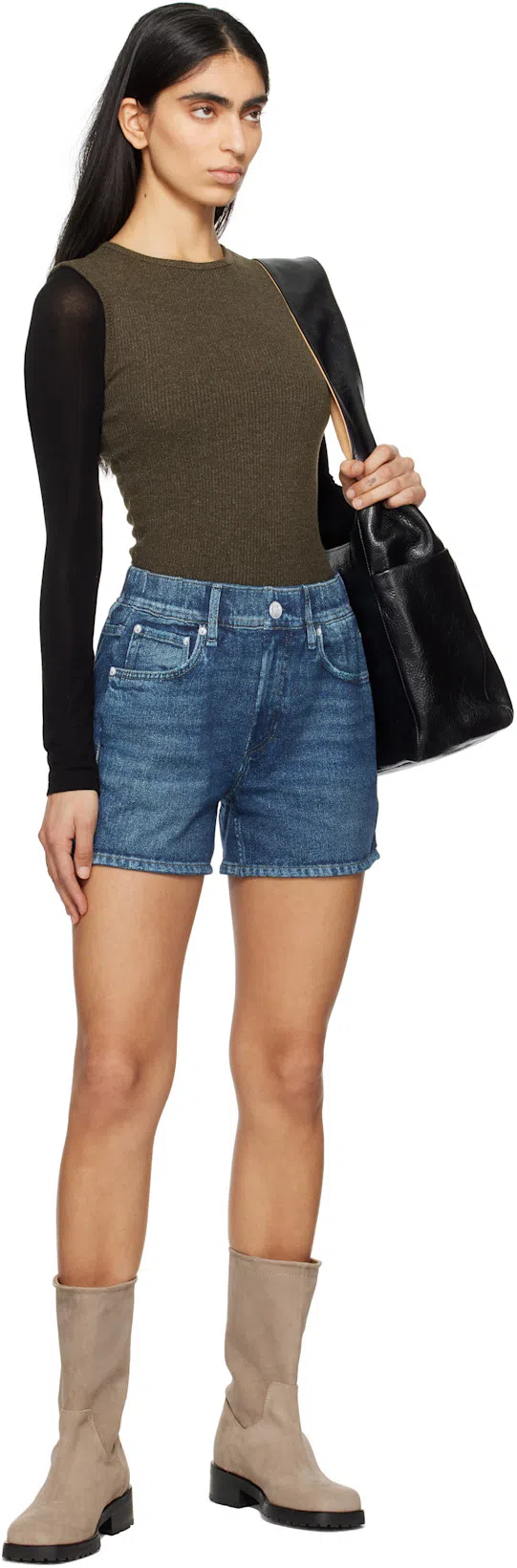 RAG & BONE Miramar Walking Cotton Terry Sweatpant Jean Shorts In Blue
