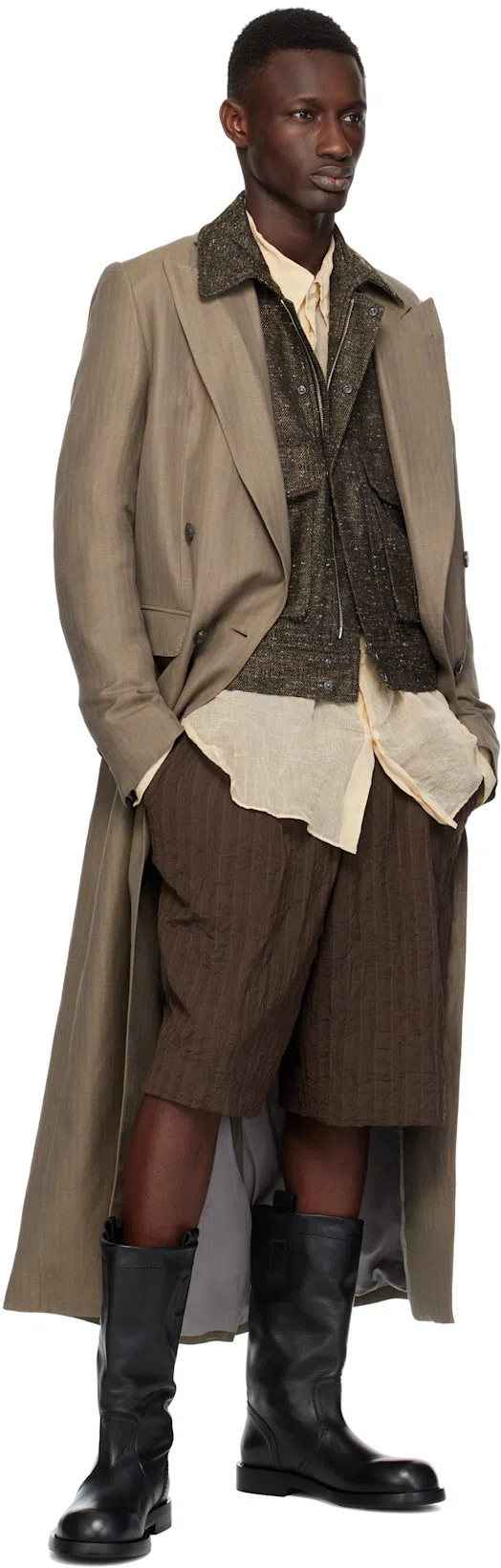 DRIES VAN NOTEN Knee Length Crinkled Texture Shorts In Brown