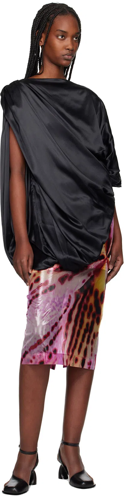 DRIES VAN NOTEN Womens Fuchsia Flower-print Ruched Woven-blend Midi Skirt