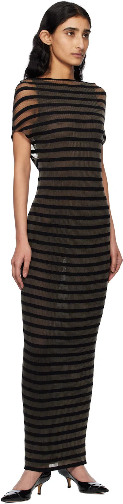 JEAN PAUL GAULTIER Nylon Long Dress With Viscose Mariniere Stripes In Black