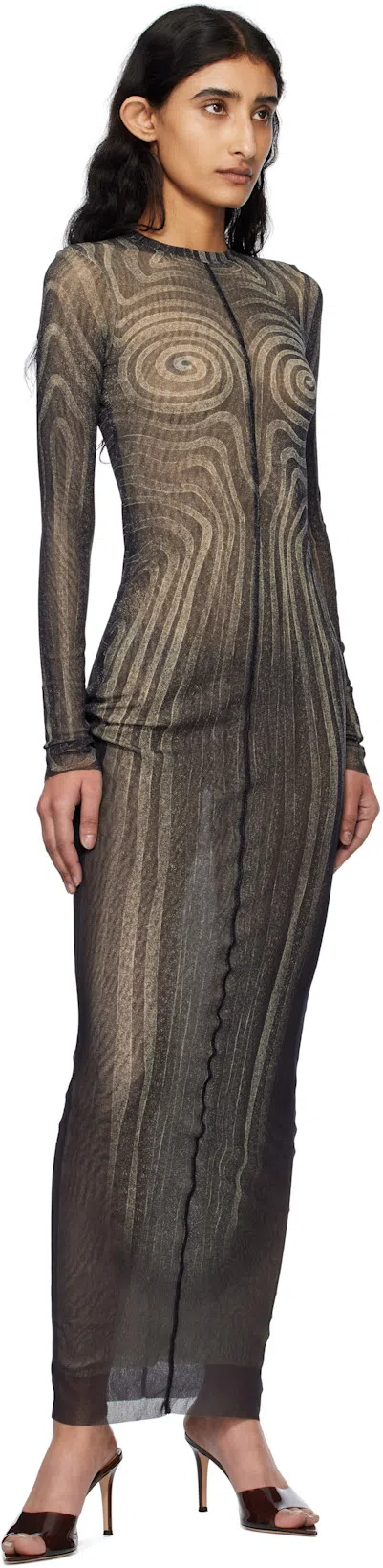 JEAN PAUL GAULTIER Sheer Spiral Mesh Maxi Dress In Gray