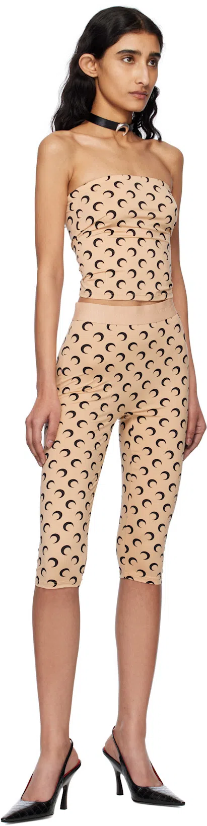 MARINE SERRE Beige Recycled Moon Jersey Second Skin Tube Top In Multi