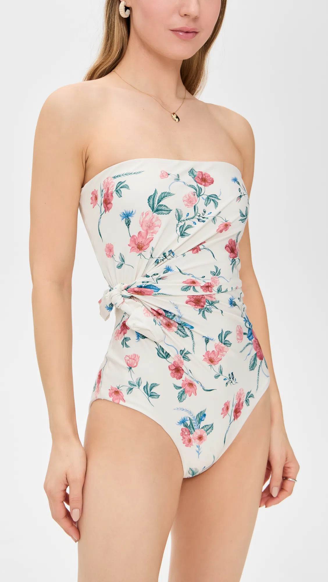 AGUA BY AGUA BENDITA Morena Mosqueta Knotted Floral-print Strapless Recycled Swimsuit In White