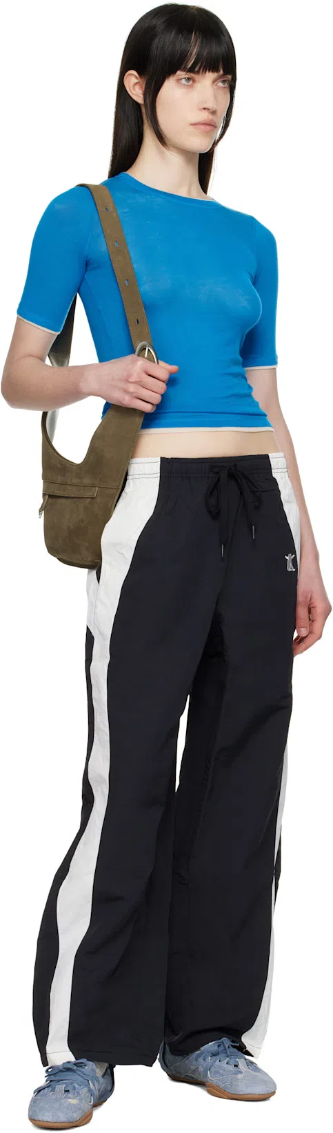 ACNE STUDIOS Bilaria Paneled Logo-print Denim Ballet Flats In Blue