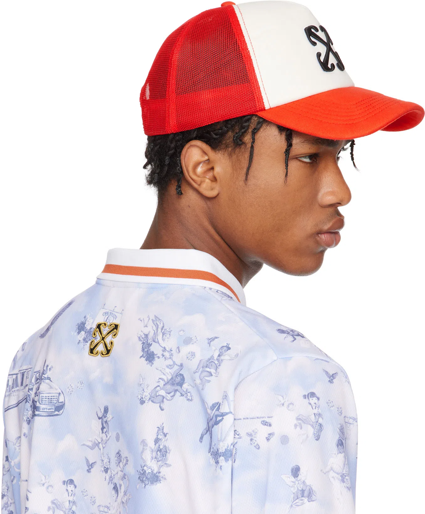 OFF-WHITE Curved Brim Mesh Back Trucker Hat In Multicolor