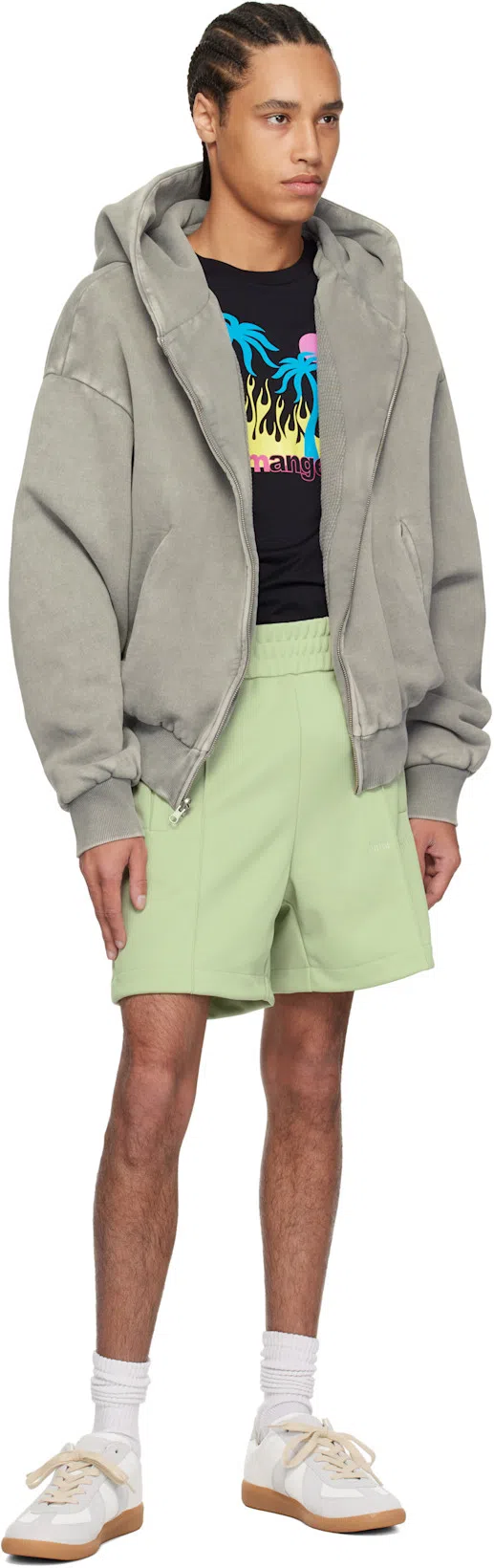 PALM ANGELS Logo Embroidery Track Shorts In Sage