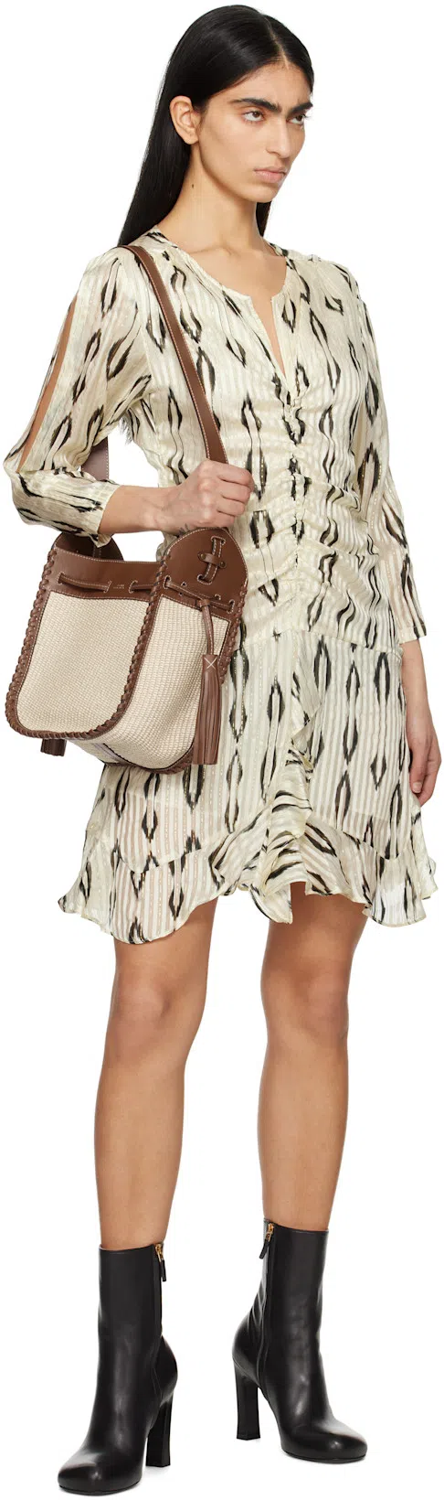 ISABEL MARANT Asymmetrical Draped Silk Dress With Cut-out Sleeves In White