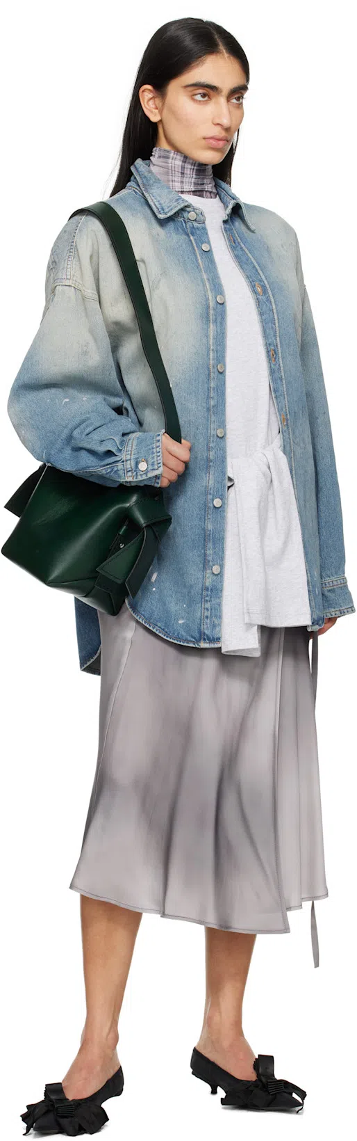 ACNE STUDIOS Gray Satin Wrap Midi Skirt In Bq9 Multi Grey