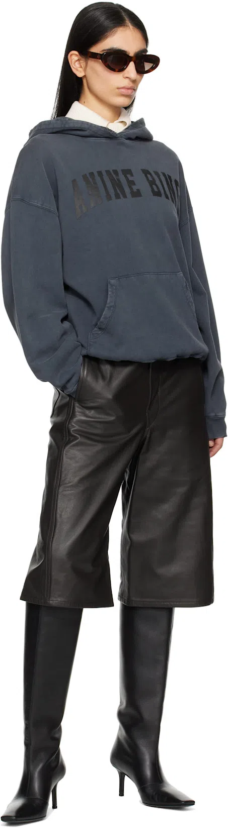 ANINE BING Oversized Grey Sweatshirt With Bold Branding And Relaxed Fit In Black