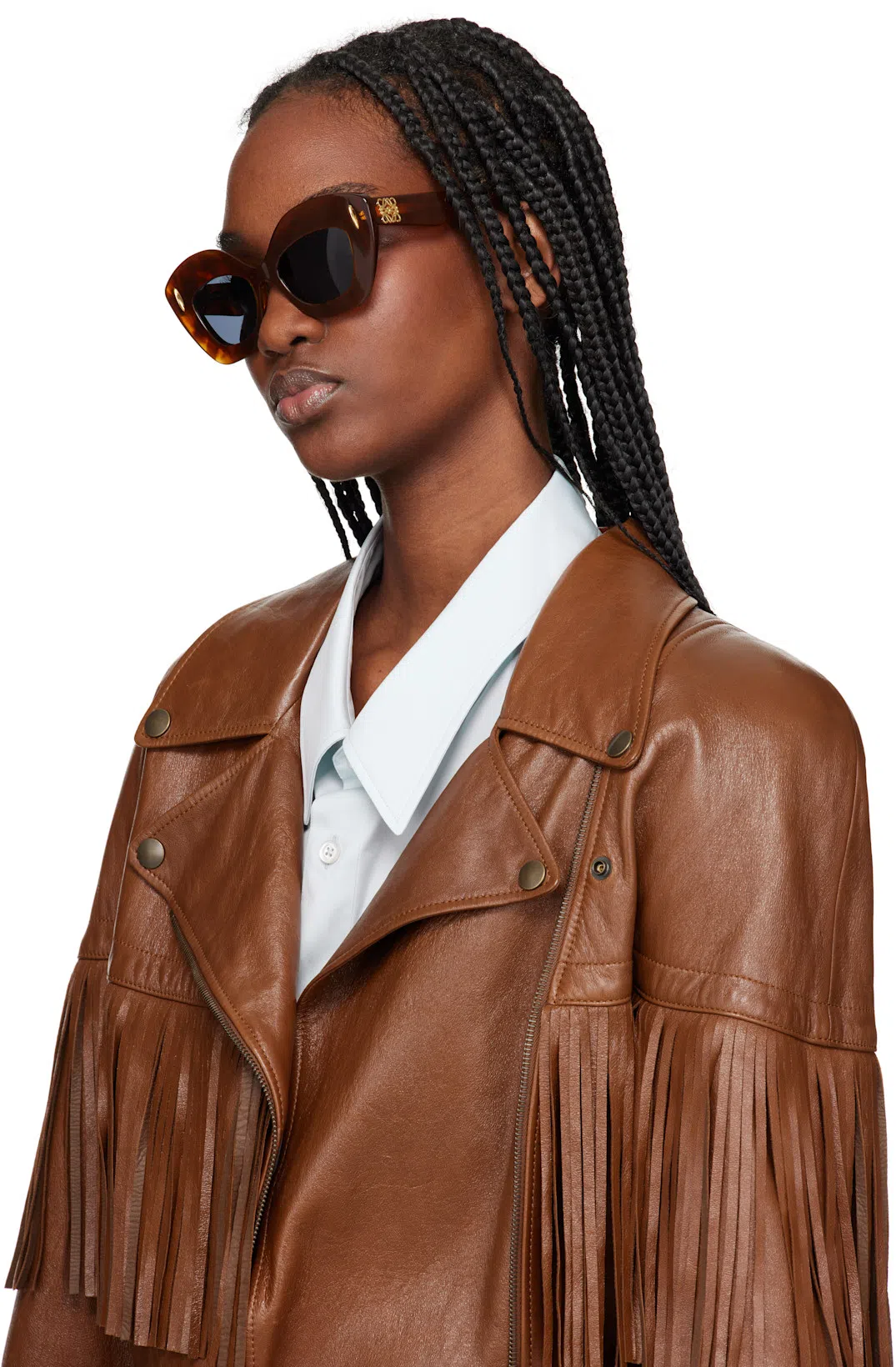 CHLOÉ Brown Belted Fringed Leather Jacket In 26m Clay Brown