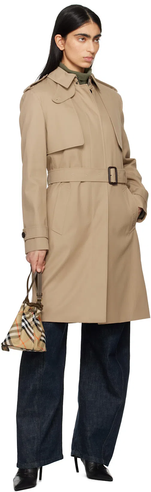 BURBERRY Small Bucket With Shoulder Strap Check In Brown