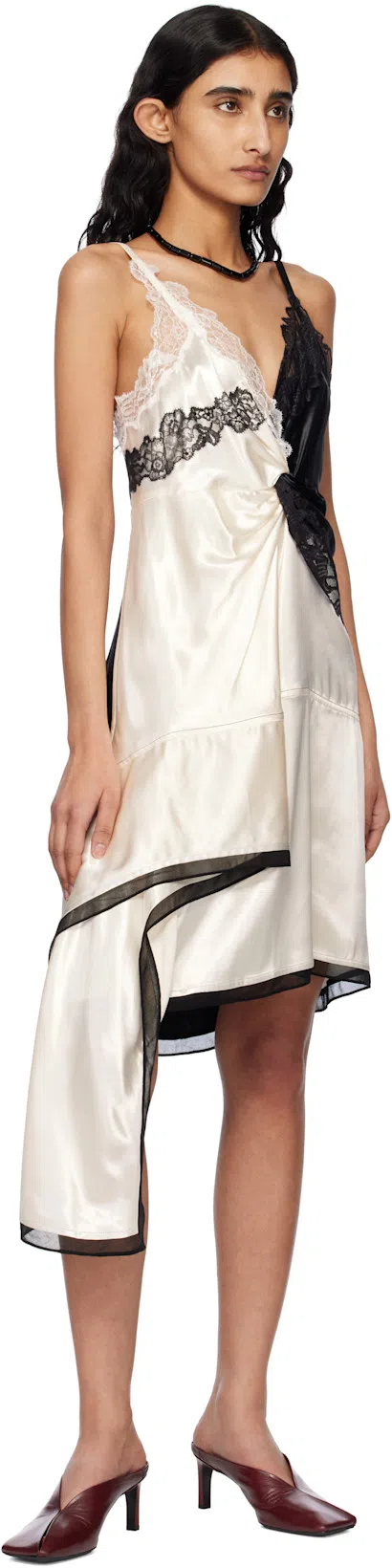 3.1 PHILLIP LIM Womens Ivory Blk Liquid Satin Embroidered Woven Midi Dress