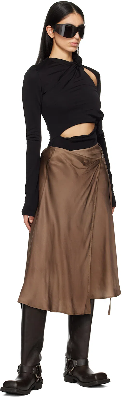 ACNE STUDIOS Brown Satin Wrap Midi Skirt In Dp3 Golden Brown