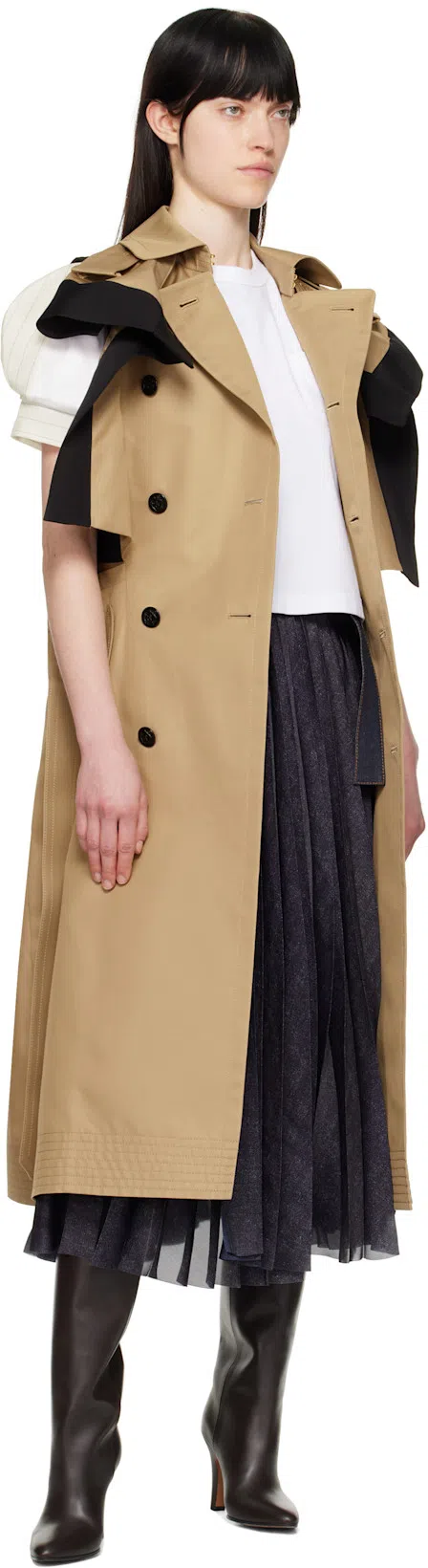 SACAI Denim Mix Round Midi Skirt In Blue