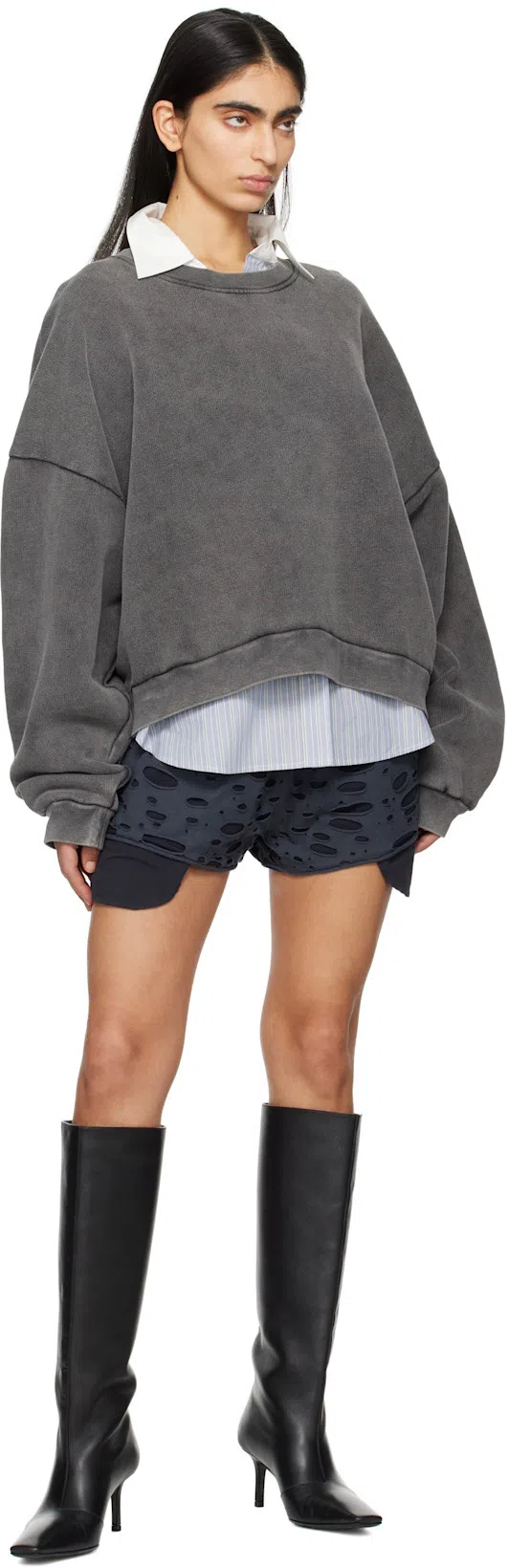 ACNE STUDIOS Stivali In Pelle Con Punta Affusolata In Black