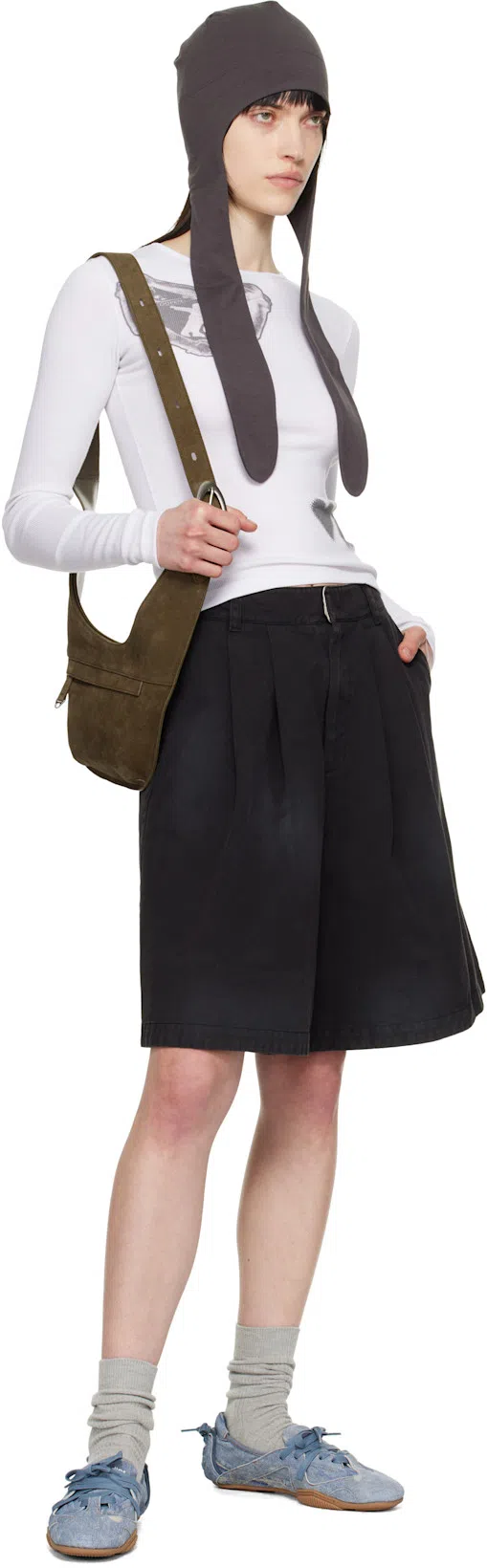 ACNE STUDIOS Bilaria Paneled Logo-print Denim Ballet Flats In Blue