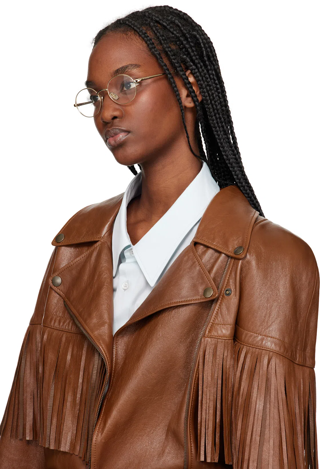 CHLOÉ Brown Belted Fringed Leather Jacket In 26m Clay Brown