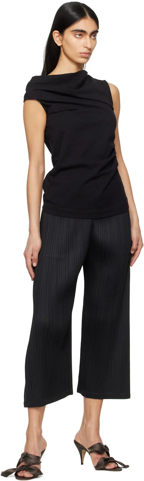 DRIES VAN NOTEN Asymmetric Sleeveless Cotton Knit Top In Black