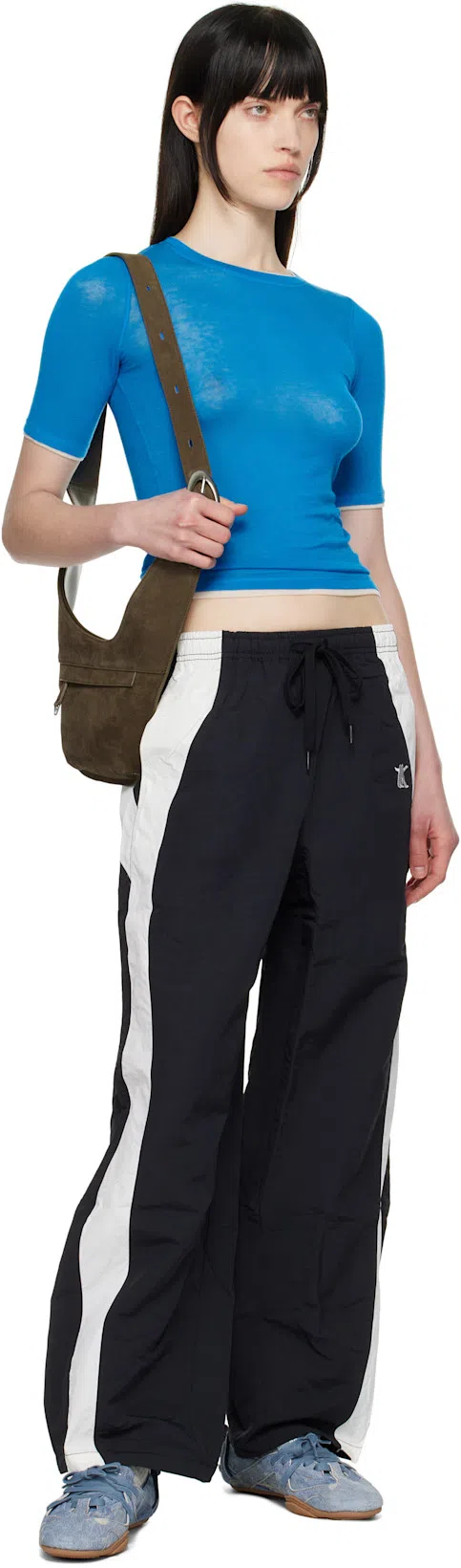 ACNE STUDIOS Bilaria Paneled Logo-print Denim Ballet Flats In Blue